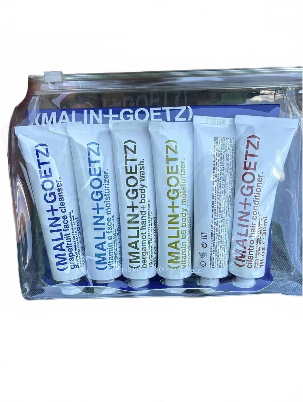 New Malin + Goetz Essential Travel Kit Skincare Body Hair Set 6 Pieces 1 oz